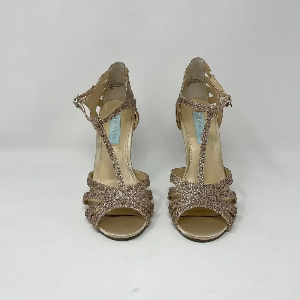 Blue by Betsey Johnson Tee Dress Sandals‎ Womens 7 Champagne Glitter Heels